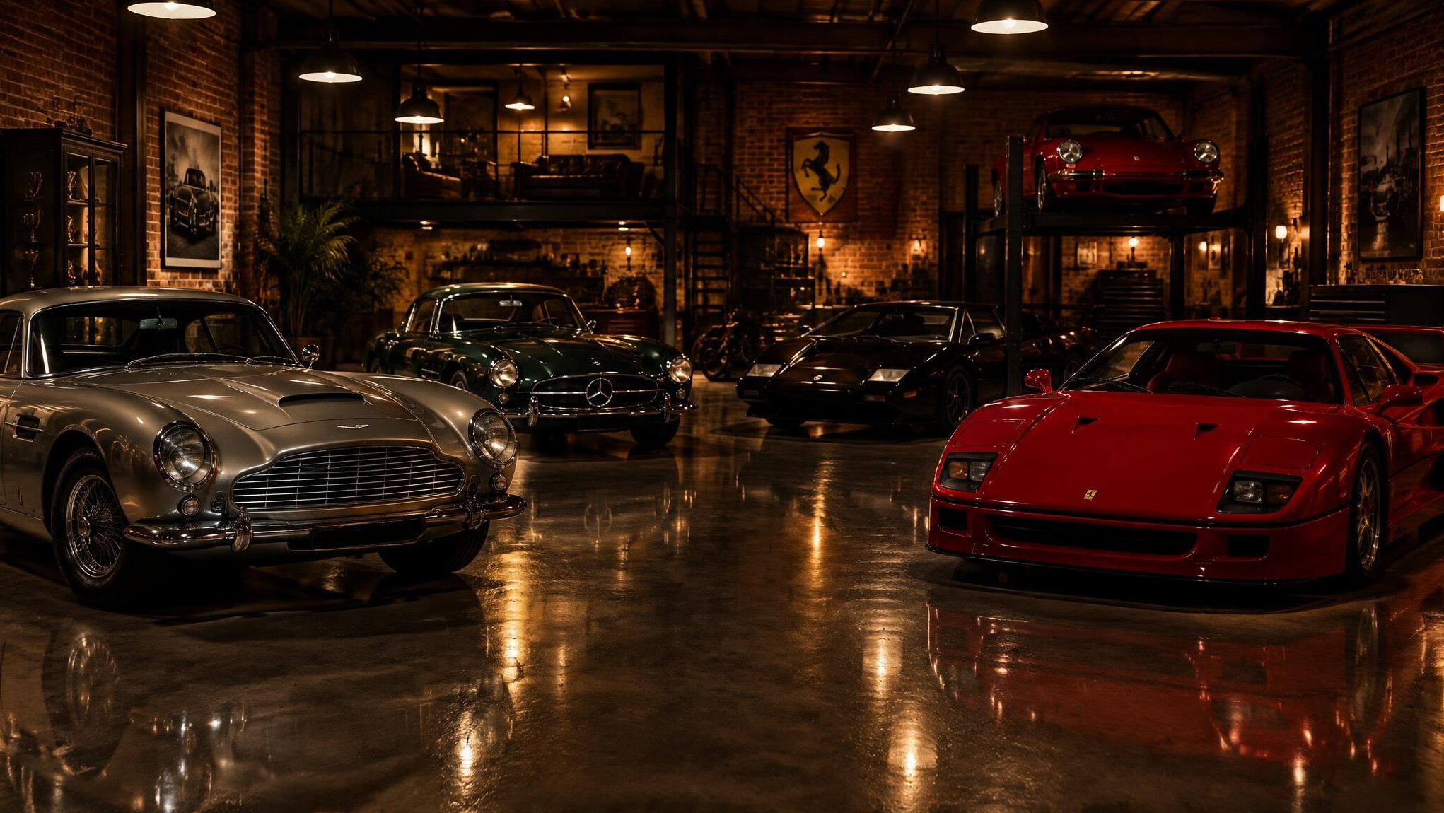 Private garage with a curated collection of vintage automobiles