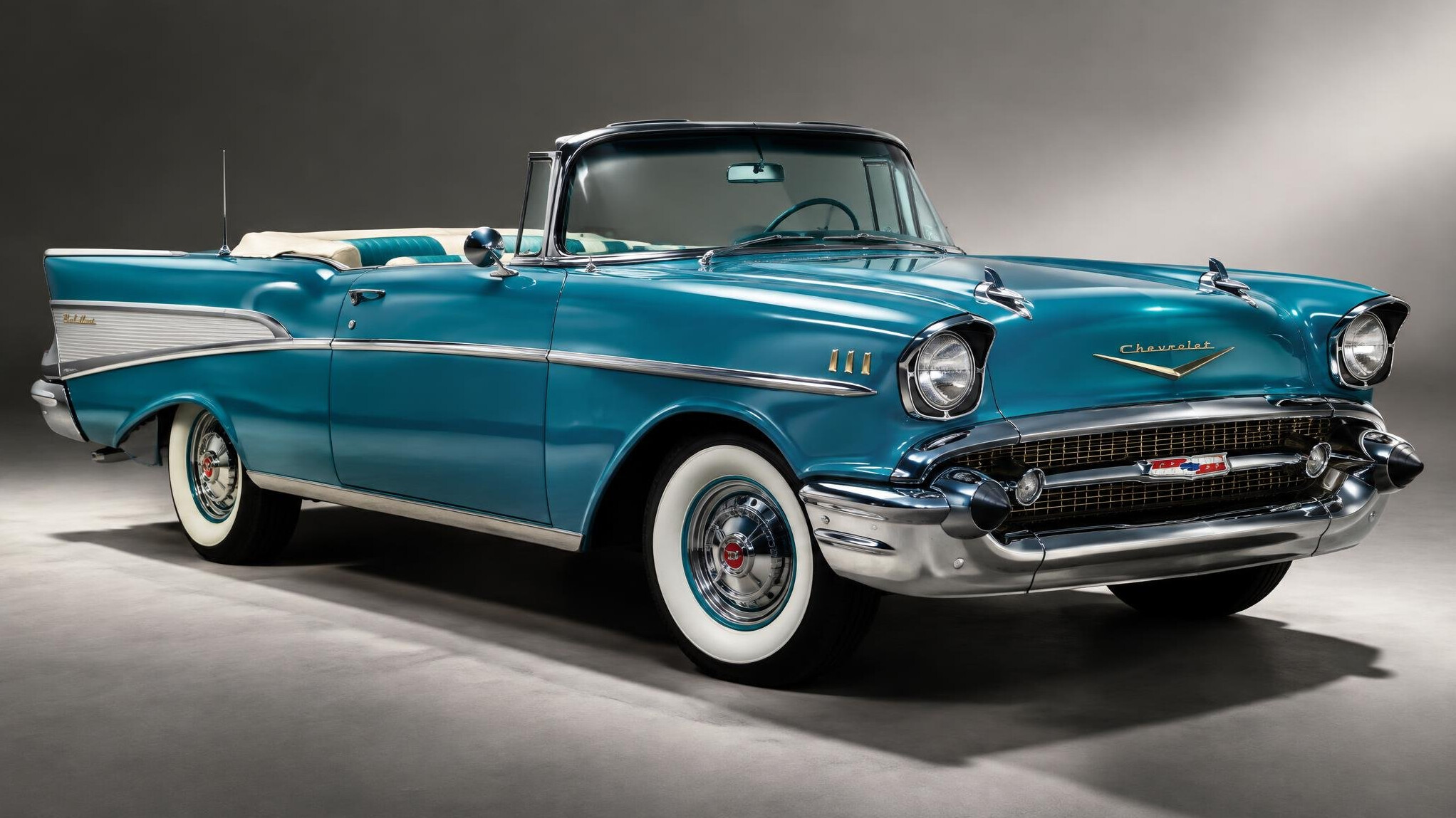 Restored 1950s convertible automobile with chrome details