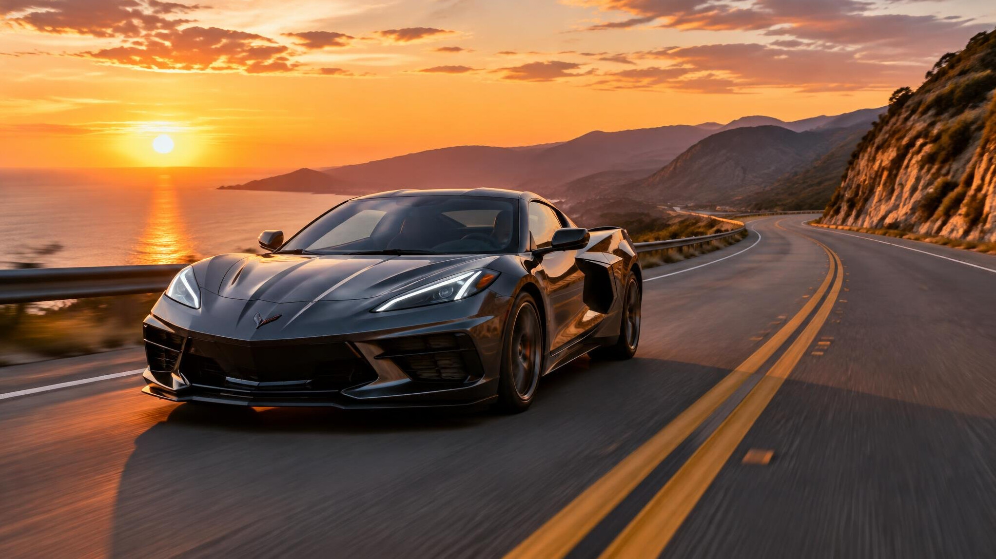 sports car on scenic highway