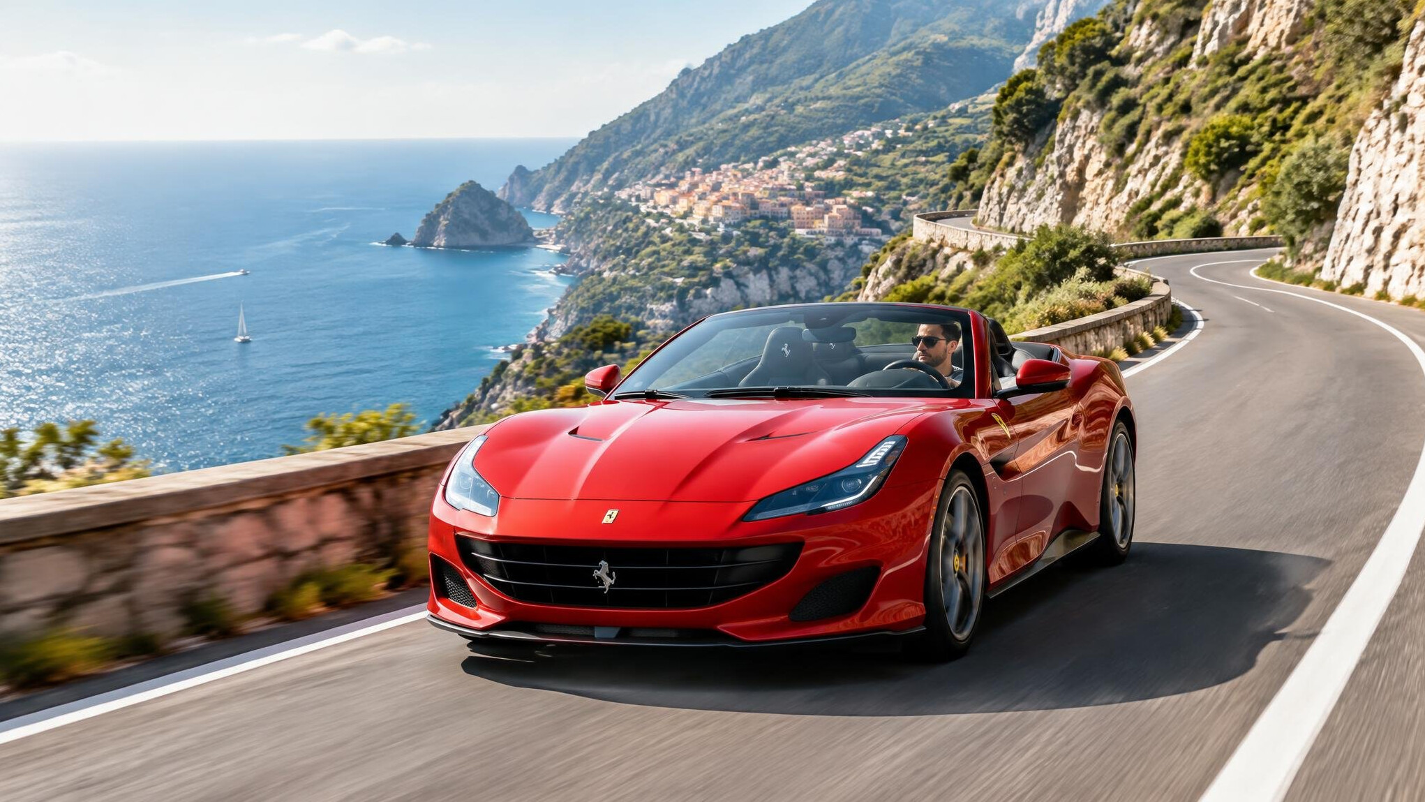 sports car on winding mountain road