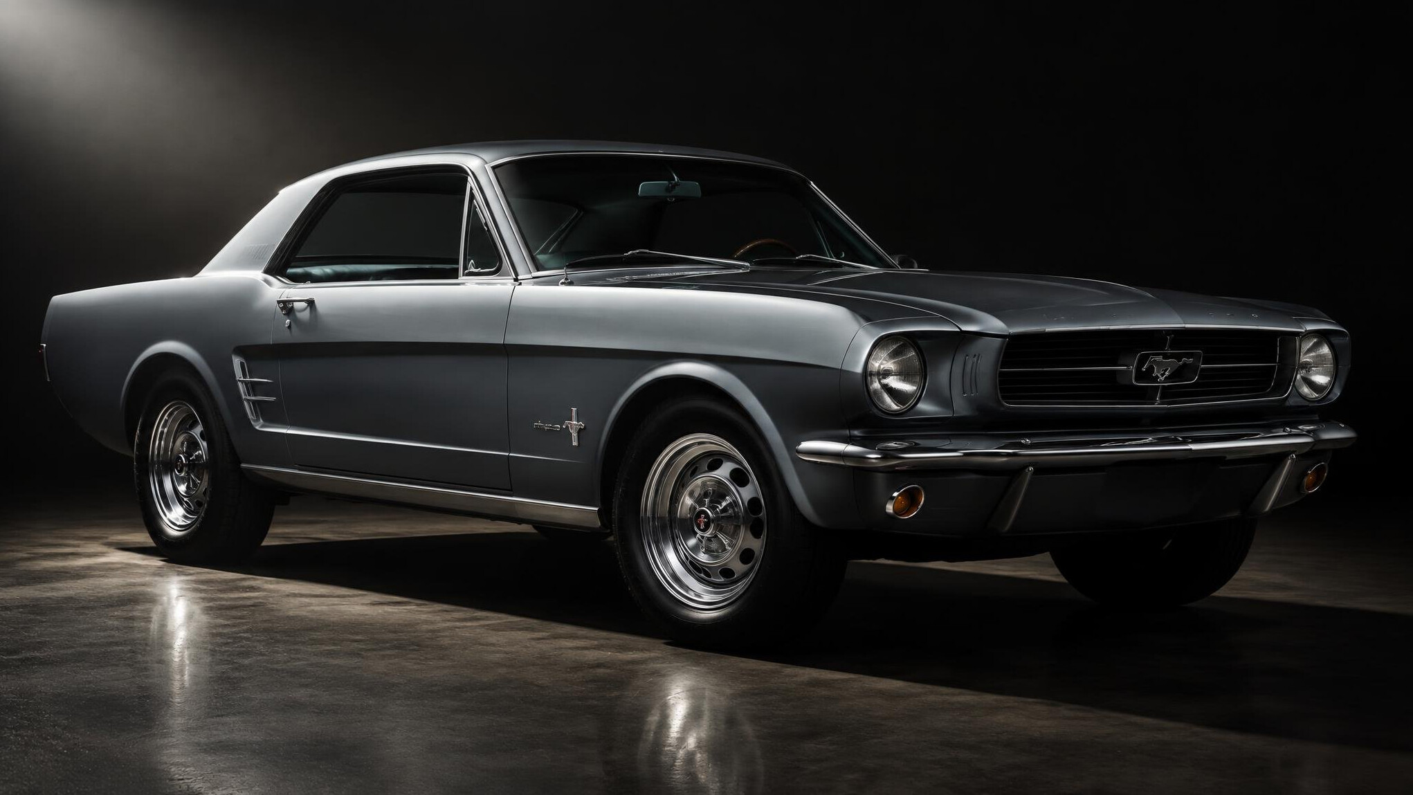 Classic 1960s coupe automobile with sharp lines and steel wheels
